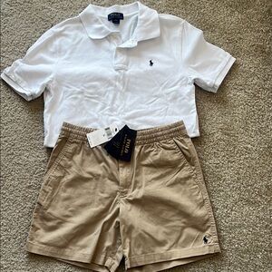 Polo Ralph Lauren White Polo Shirt and Tan Shorts Set size L